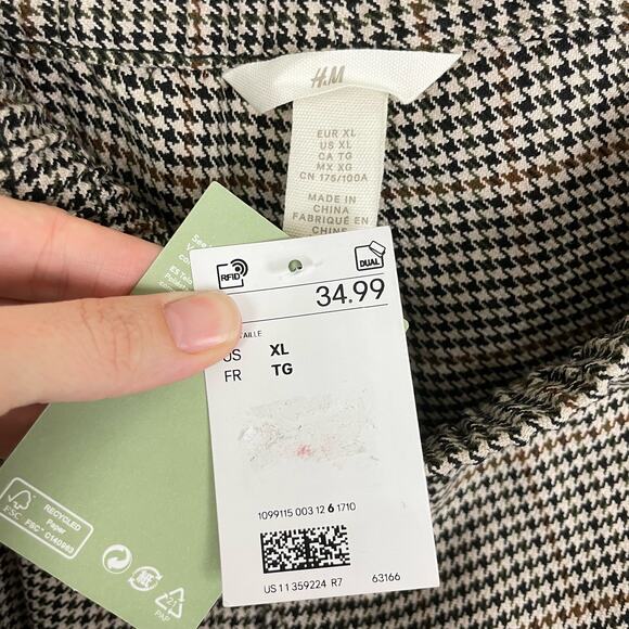 H&M | NWT Beige Brown Houndstooth Pull On High Waist Wide Leg Cropped Pants - Picture 5 of 7